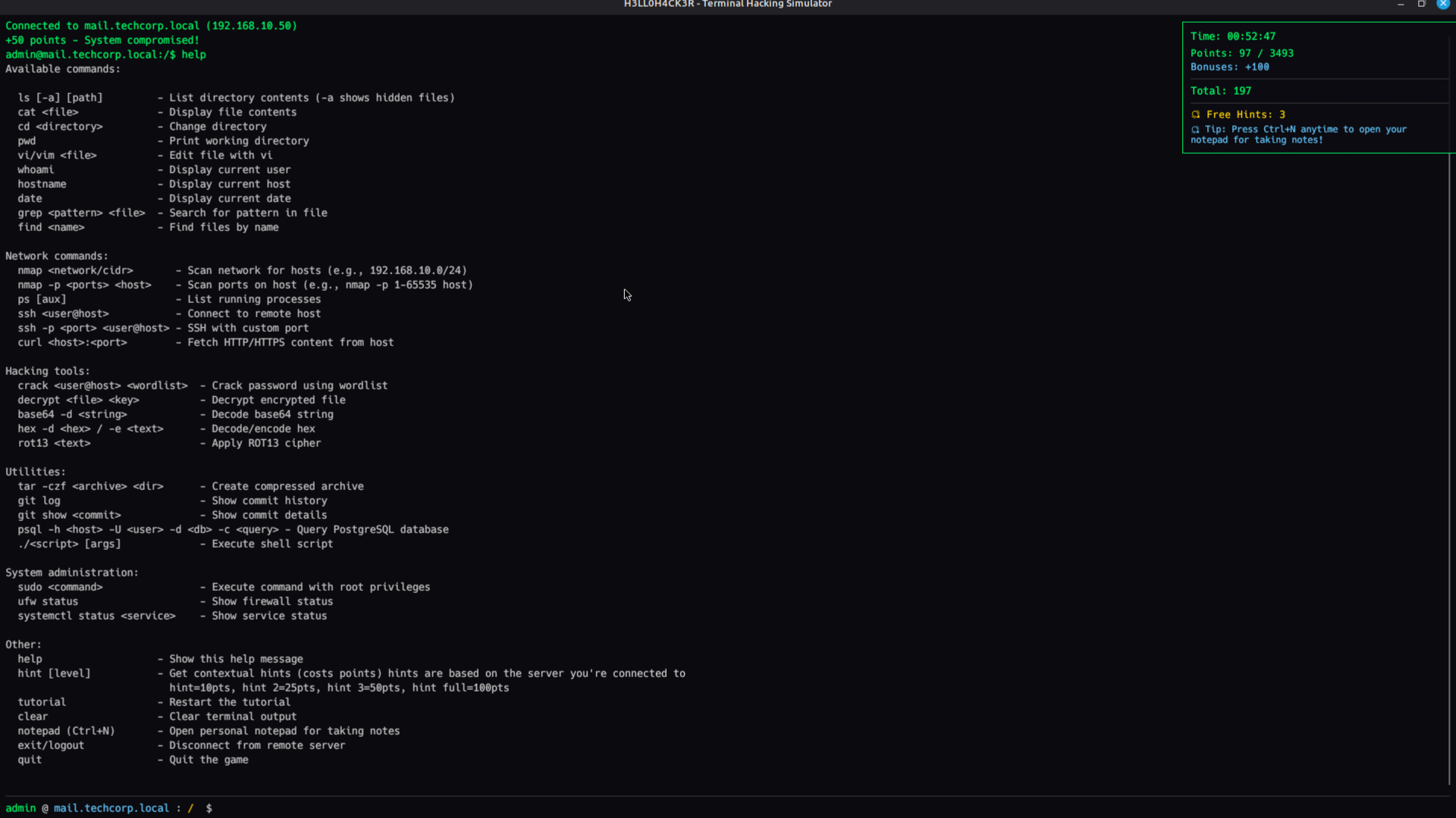 H3LL0H4CK3R - List of commands